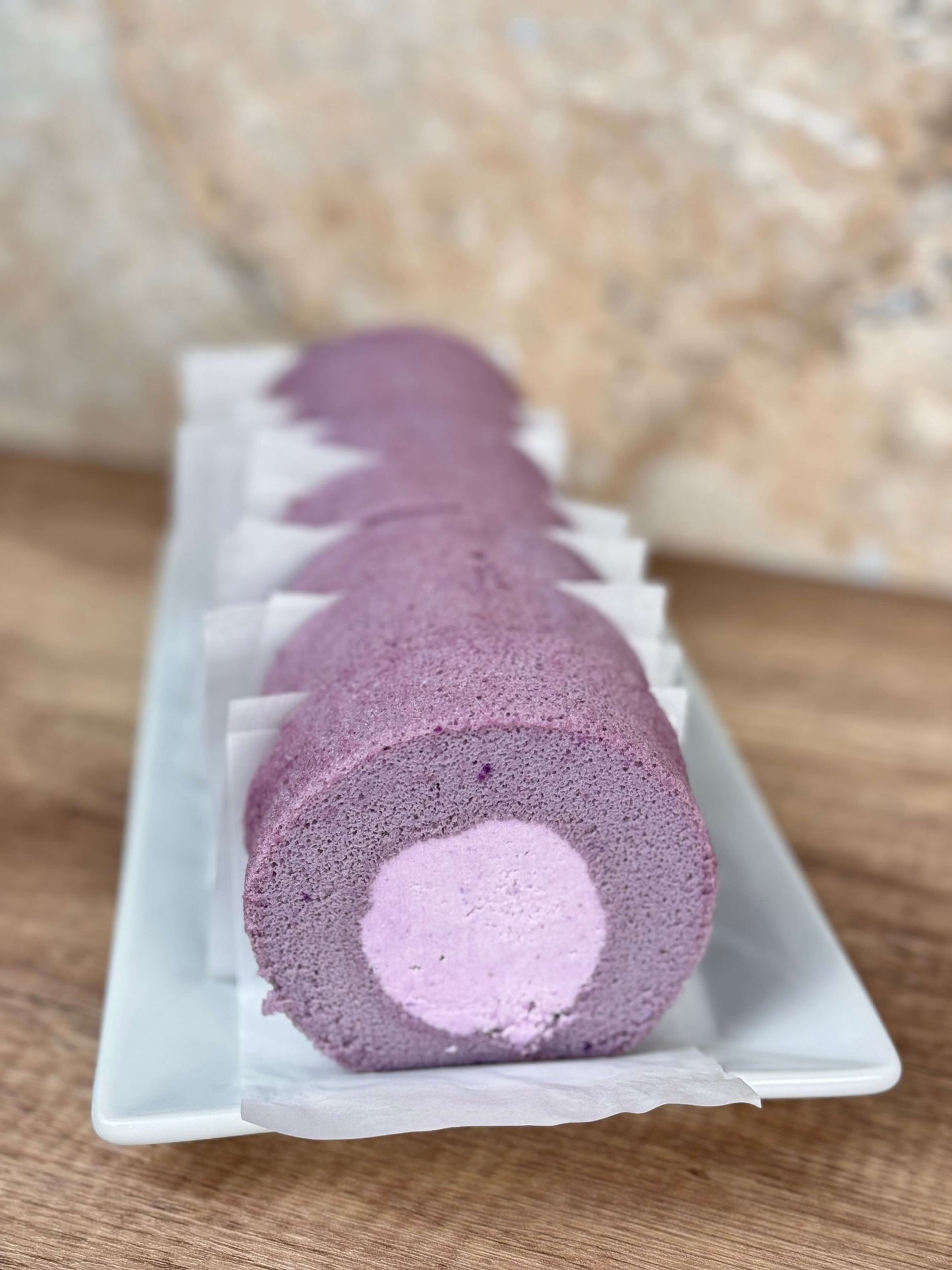 Ube Cake Roll with Taro Filling ( low Sugar, Organic Ingredients) - Junabakes