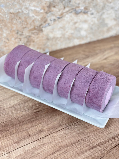 Ube Cake Roll with Taro Filling ( low Sugar, Organic Ingredients) - Junabakes