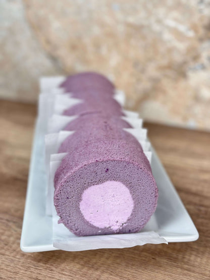 Ube Cake Roll with Taro Filling ( low Sugar, Organic Ingredients) - Junabakes