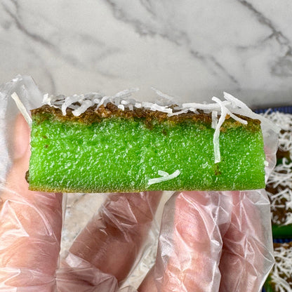 Vegan pandan coconut mochi with a chewy texture, made with sweet rice flour, creamy coconut milk, and fragrant pandan for a tropical, plant-based treat.
