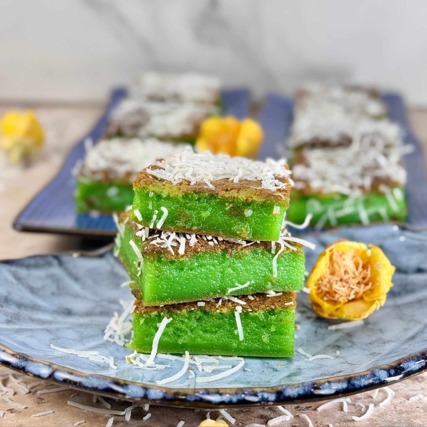 Pandan Coconut Hawaiian Butter Mochi Cake Bars