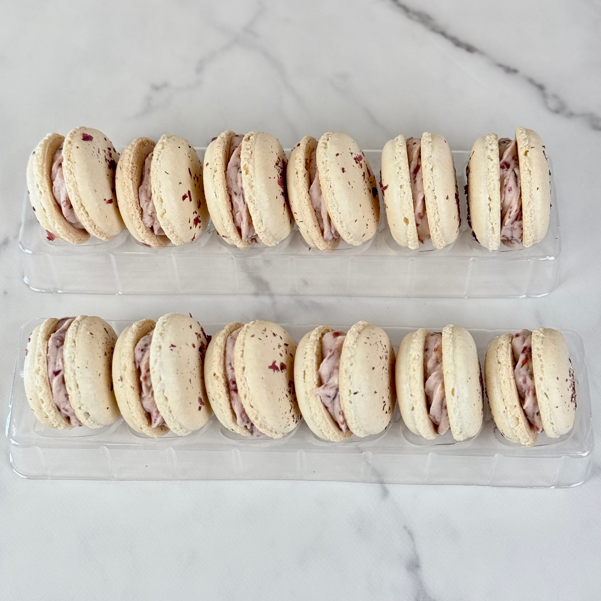 Organic Rose Macaron - 12 pieces of delicate French confections with rose-infused filling.