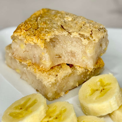 Chewy vegan banana mochi made with sweet rice flour and ripe bananas, naturally sweet with a soft, bouncy texture and golden edges.